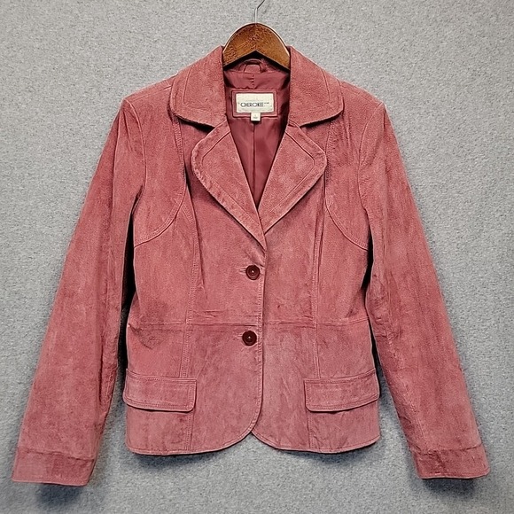 CHEROKEE Genuine Leather Suede Jacket Blazer Coat Women Sz L Pink Washable Chic - Picture 1 of 16